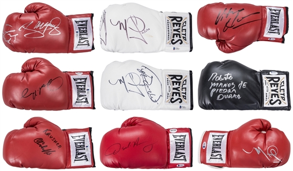 Lot of (9) Signed Boxing Gloves Including Pacquiao, Duran & De La Hoya (Beckett)